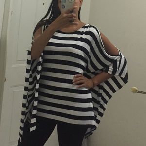 Black & white striped MichaelKors poncho style top